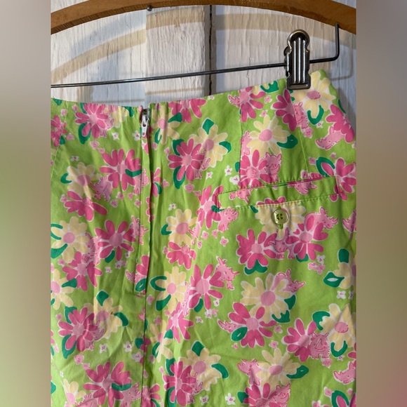 Vintage Lilly Pulitzer Skirt Pink/Green Floral w/ Rhinos Cotton Lined: Size 6 - Picture 8 of 16